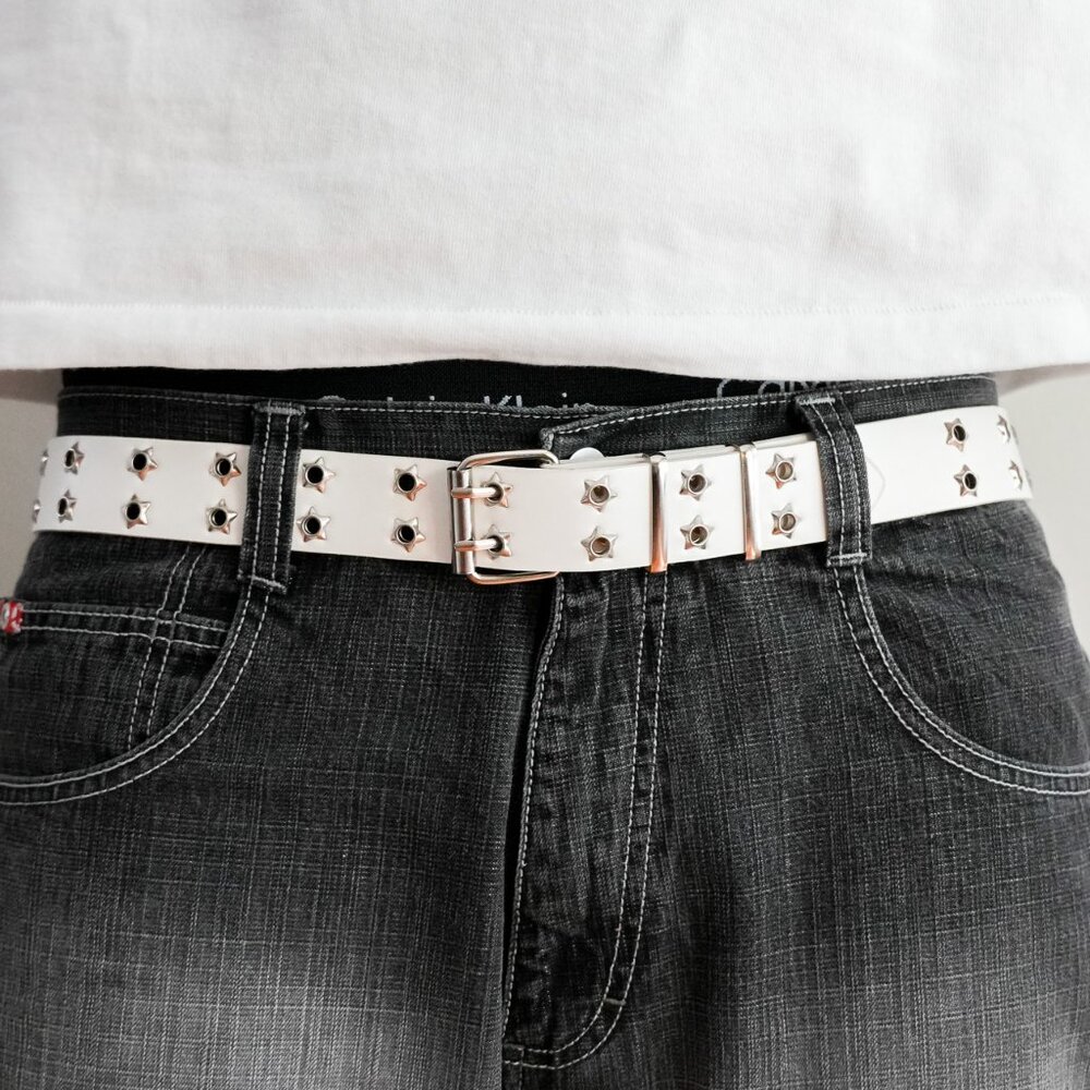 y2k star grommet white double hole belt — punk scene emo style